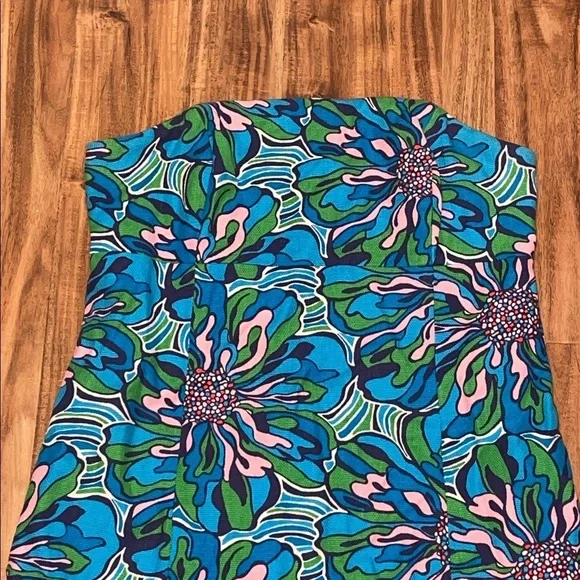 Lilly Pulitzer women’s 4 small dress Strapless Blue Green Floral Bowen vintage - Picture 2 of 9